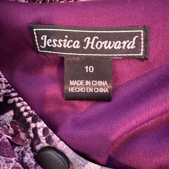 VTG Jessica Howard Purple Midi Dress Sz 10 Animal Print V Neck Sleeveless Fairy - Picture 13 of 14